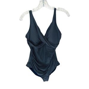Nip Tuck Navy Blue White Polka Dot Twist Front One Piece Swimsuit Size 8